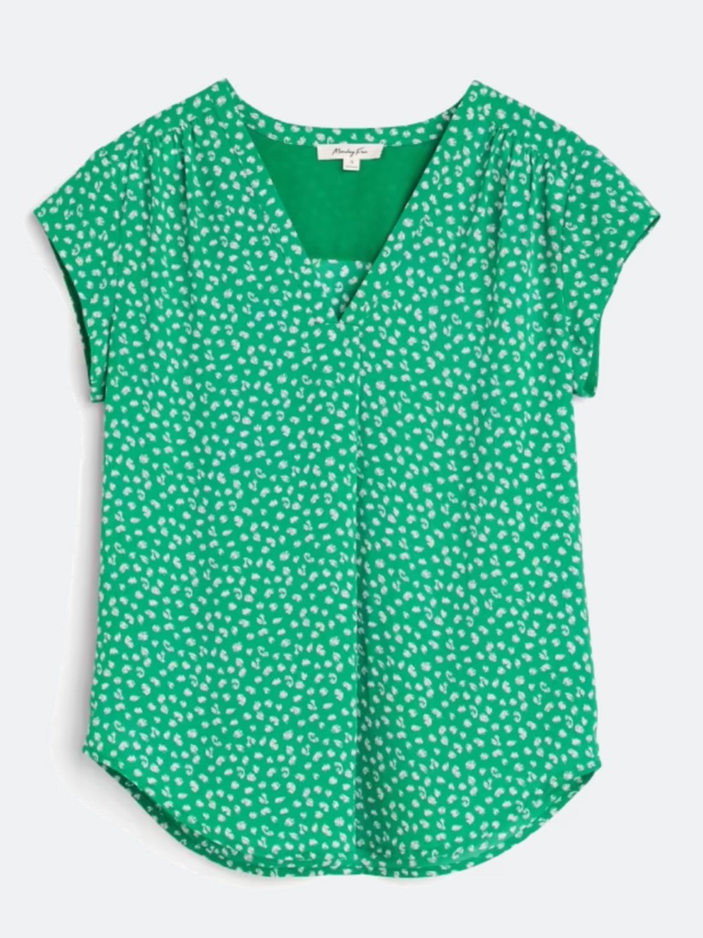 Green Floral Cap Sleeve V-Neck Blouse